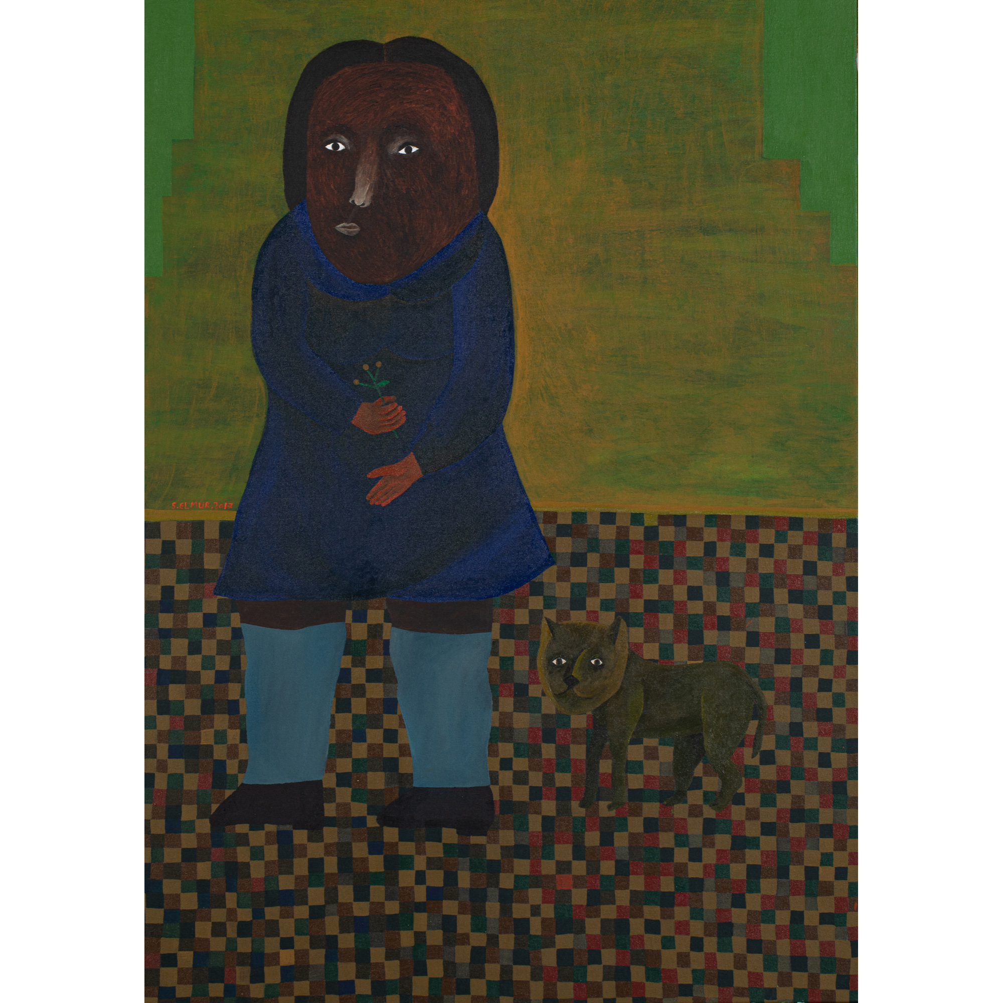 Salah Elmur (né en 1966, Soudan) Girl and cat, 2017