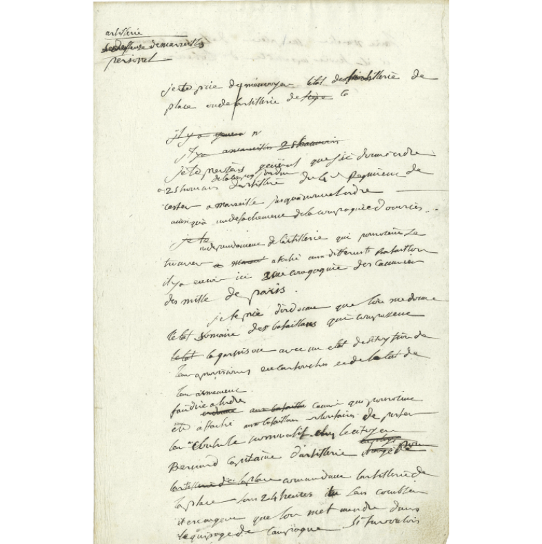 NAPOLEON I (1769-1821) Emperor of the french Autograph letter (draft) to a general. [begining 1794]. 1 page. Estimation : 4000 / 5000 €