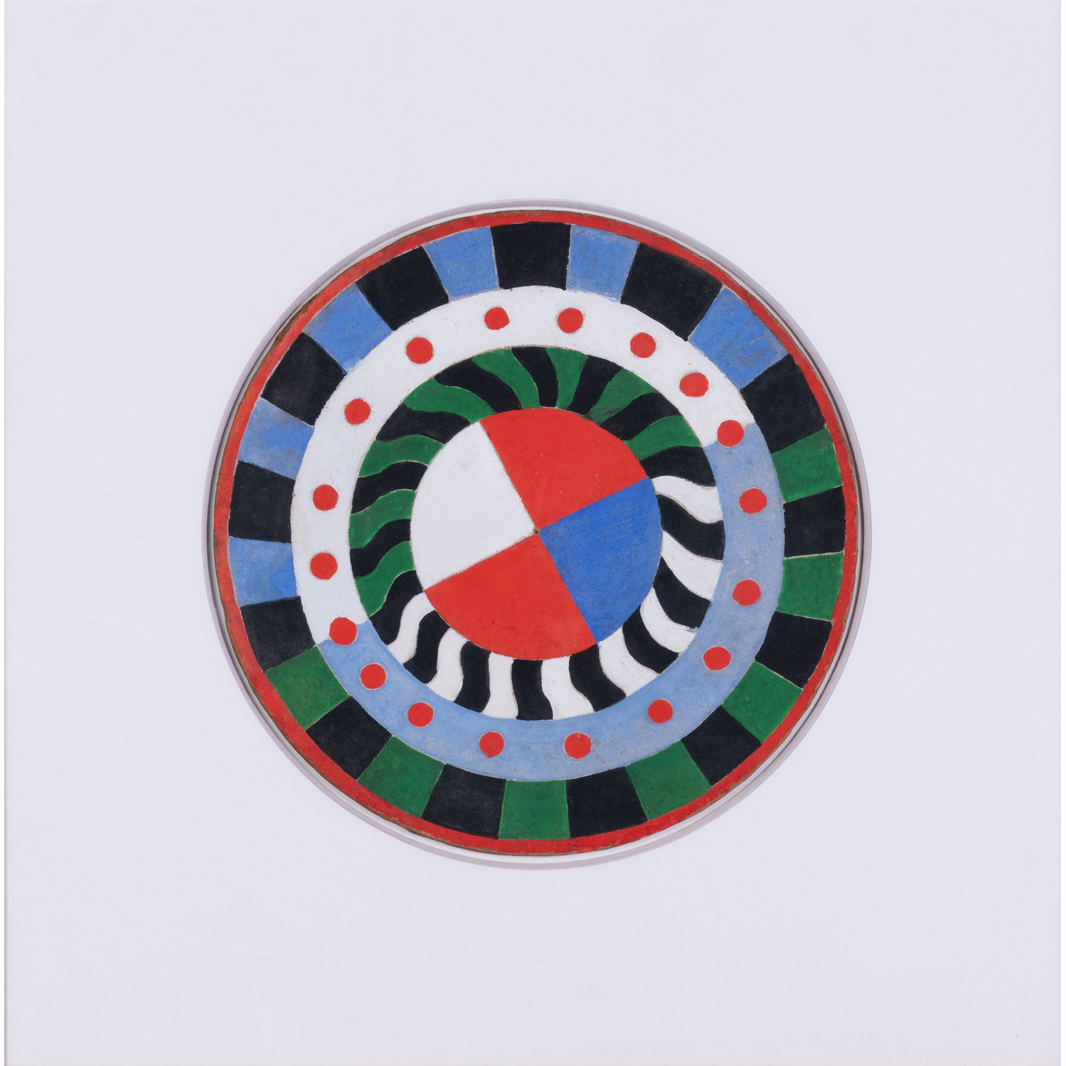 *Sonia Delaunay (1885-1979)  La cible,  Projet pour le palais des chemins de fer de l'exposition internationale de Paris 1937, 1936-1937  Gouache en tondo sur isorel  Diam&egrave;tre : 32.5 cm  Provenance :  - Vente Paris, Etude Calmels-Cohen, "Collection F&eacute;lix Aublet, La travers&eacute;e du si&egrave;cle (1903-1978)", 28 novembre 2004, lot 188  - Acquis aupr&egrave;s de cette derni&egrave;re par l'actuel propri&eacute;taire  - Collection particuli&egrave;re, Paris  Expositions : Barcelone, Museu Picasso y Museu t&egrave;xtil i d'indument&agrave;ria, "Robert y Sonia Delaunay", organis&eacute;e avec la collaboration du Mus&eacute;e national d'art moderne Centre Georges Pompidou, Barcelona, Carrogio, Institut de cultura, Museu Picasso, 2000, reproduit en couleur sous le n&deg; 209, p.241  Un certificat de Monsieur Jean-Louis Delaunay sera remis &agrave; l'acqu&eacute;reur   Estimation : 40000 / 60000 &euro;