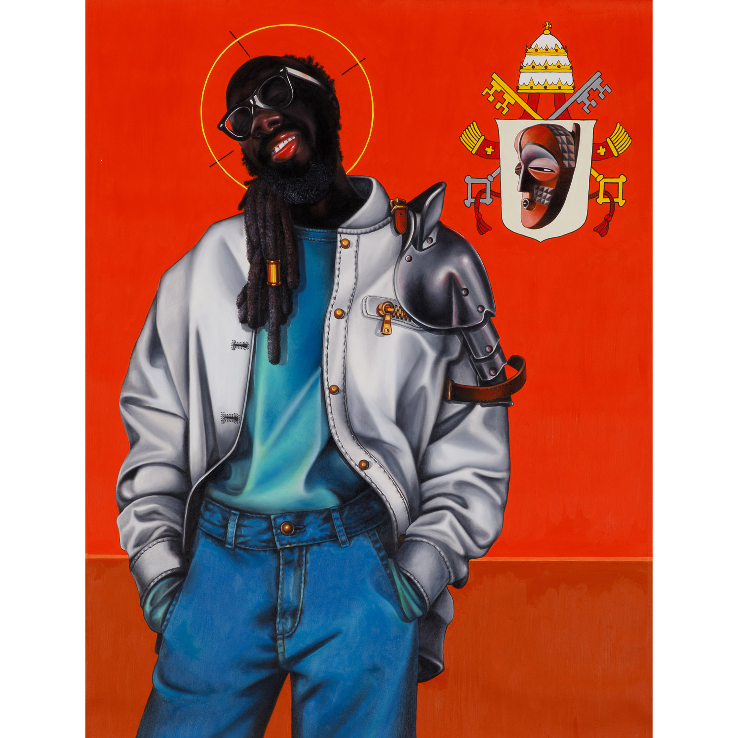 Paul Ndema (born 1979, Uganda) Gregory XVII, 2019 Estimation : 6000 / 8000 € Paul Ndema (born 1979, Uganda) Gregory XVII, 2019 Oil on canvas Signed and dated on the reverse 119 x 90 cm