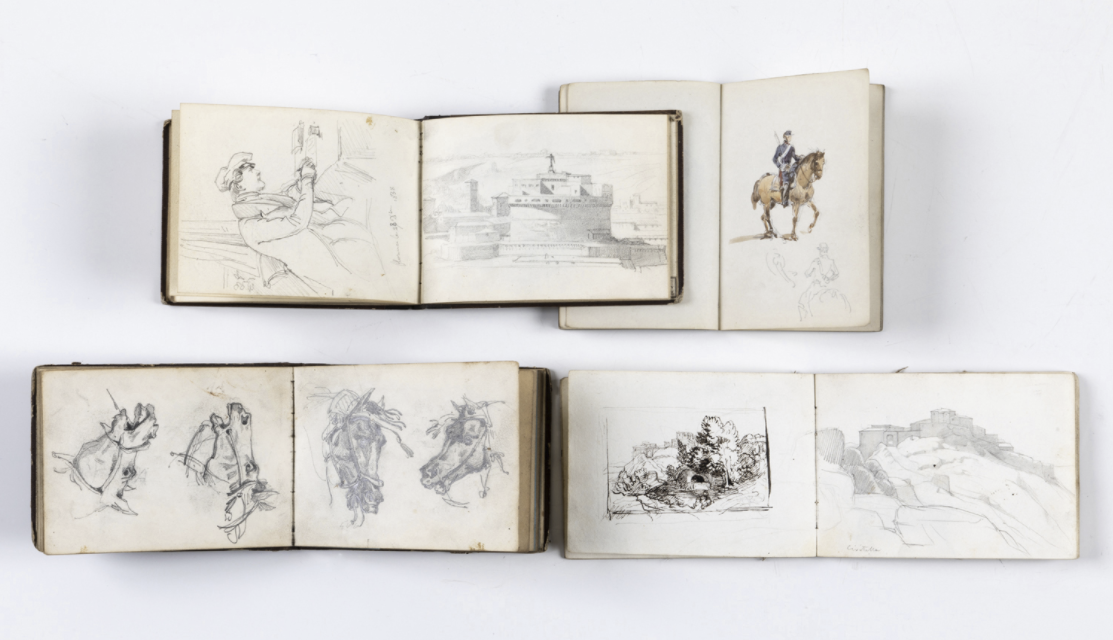 Isidore Alexandre Augustin PILS ( 1813-1875)    An album dated 1838, (the year in which Pils goes to Italy), comprising 36 studies Black pencil Dated on the first cover page by pen and brown ink "1838" 11 × 15cm   Estimation : 800 / 1200 euros 