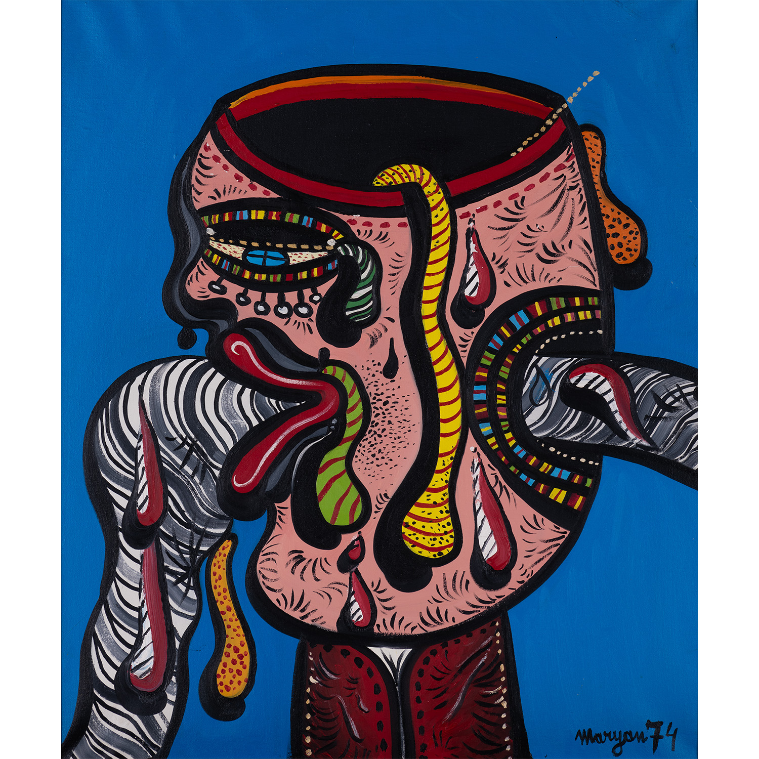 Maryan S. Maryan (Burstein Pinchas dit) (1927-1977) Sans titre, 1974 Huile sur toile Sign&eacute;e et dat&eacute;e en bas &agrave; droite 89 x 75 cm Provenance : Collection particuli&egrave;re, Paris Nous remercions les Archives Maryan pour les informations qu'ils nous ont aimablement communiqu&eacute;es sur cette oeuvre