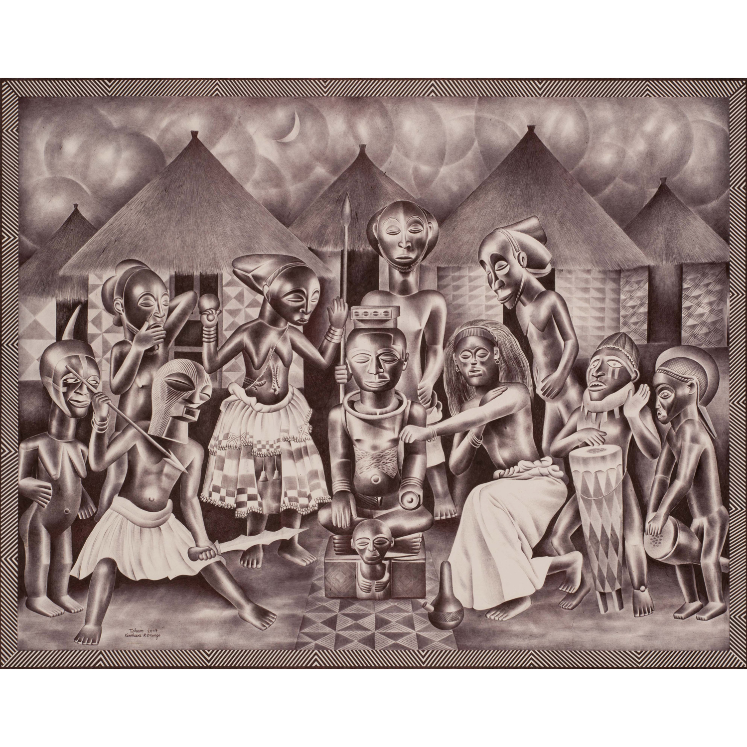 Tsham b.1963 Democratic Republic of Congo   Cérémonie, 2017 (lot 182)  77.5 x 98 cm  Estimation : 5040 / 8000 € 