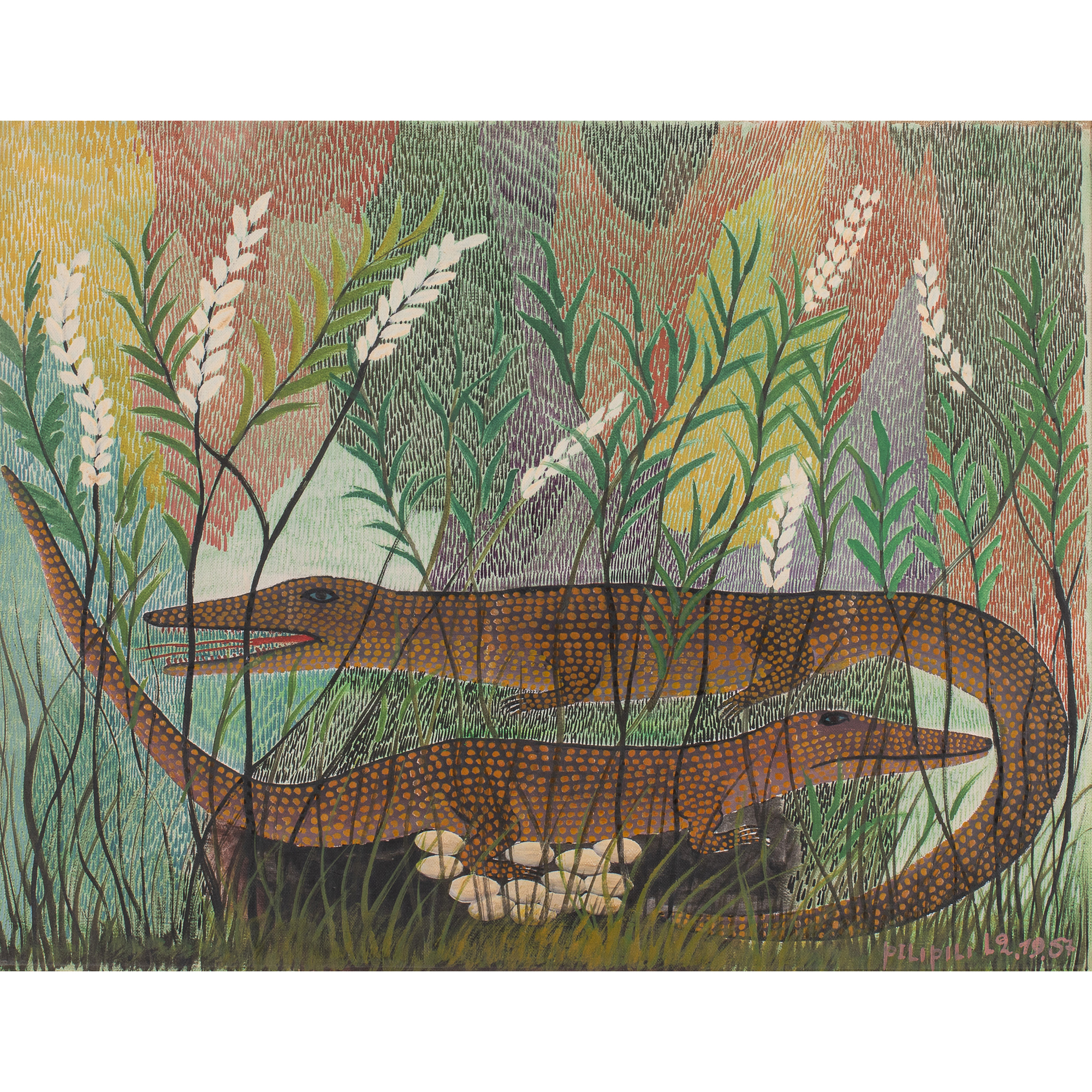 Pilipili Mulongoy (c.1914-2007, Congo) Sans titre (crocodiles), décembre 1957
