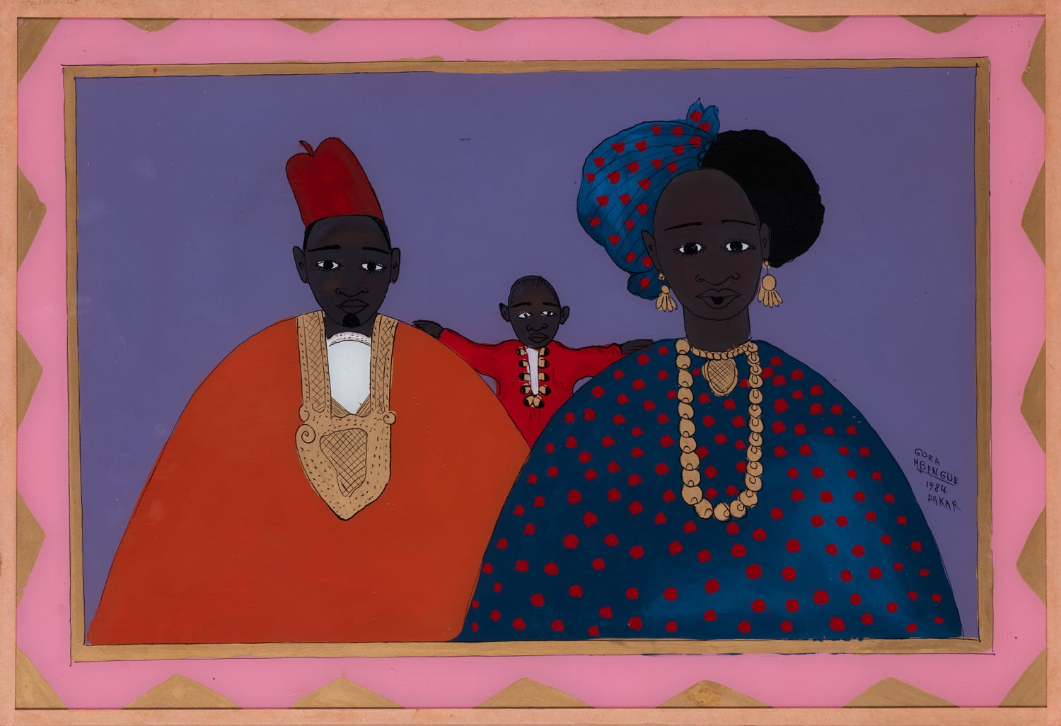 Gora Mbengue (1931-1988, Sénégal) Lot de trois peintures fixées sous verre Estimations : 1500 / 2000 €