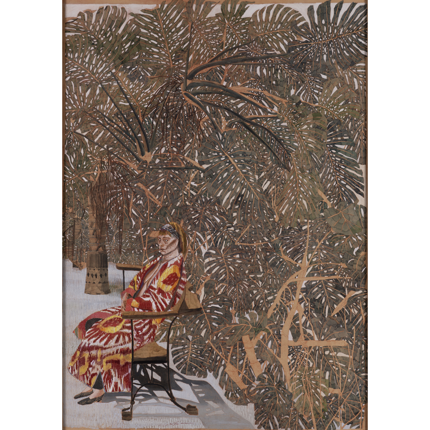 Sam Szafran (1934-2019) Lilette parmi les philodendrons, 2009 Watercolor and oil pastel on silk mounted on panel Signed on the bottom left 140 x 100 cm Provenance: - Purchased from the artist in 2010 - Private Collection, Switzerland - London auction, Christie's, 7 March, 2019, lot 207 - Purchased from the latter by the current owner - Private collection, Singapore Exhibition: Martigny, Fondation Pierre Gianadda, "Sam Szafran, 50 ans de peinture", 2013, illustrated in the catalogue under no. 97 p.180 Bibliography: This work will be included in the artist's Catalogue Raisonné, currently under preparation by Dr. Julia Drost Our thanks to Dr. Julia Drost for the information she kindly provided on this work