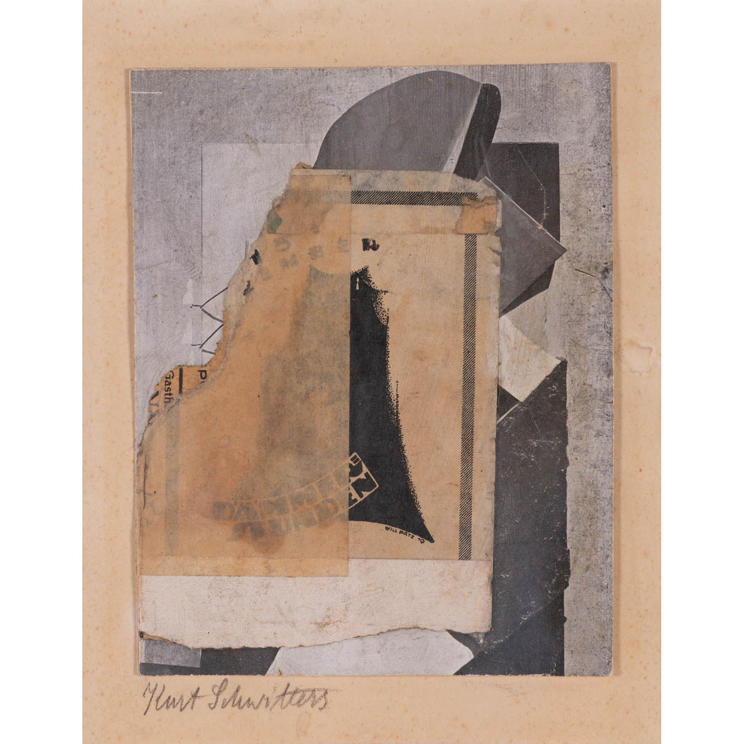 Kurt Schwitters (1887-1948) Sans titre, (Heures crépusculaires), circa 1925 Estimation : 40000 / 60000 € Kurt Schwitters (1887-1948) Sans titre, (Heures crépusculaires), circa 1925 Merzzeichnung (Dessin Merz) Collage de papiers sur carton Signé en bas à gauche 25 x 19,5 cm Provenance : - Galerie Anne Abels, Cologne - Galleria Blu, Milan, 1996 - Galerie Samantha Sellem, 2005