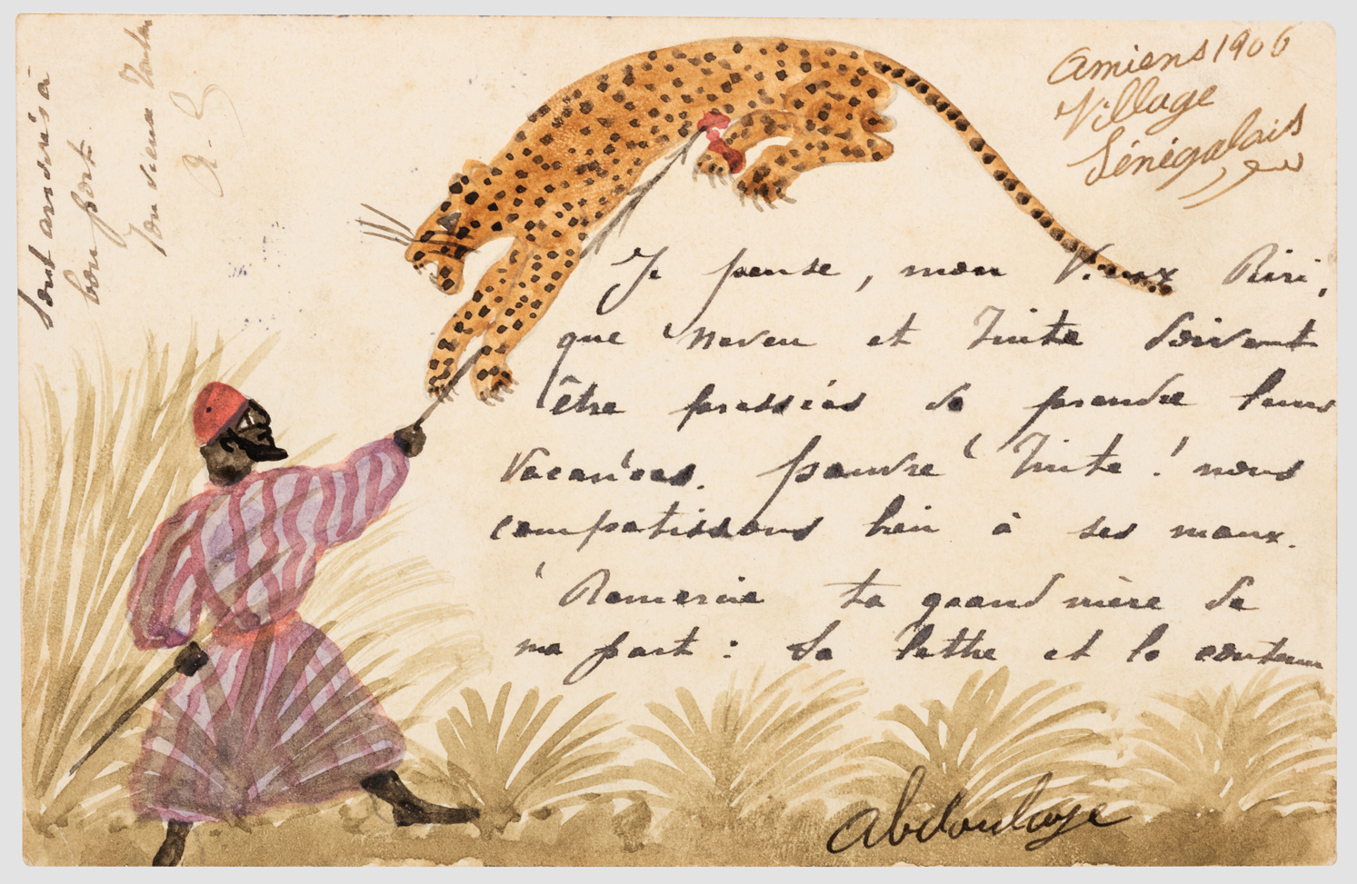 Abdoulaye Samb (Actifs vers 1900-1930, Sénégal) Ensemble de douze cartes postales et trois photographies d'époque, début du XXe siècle Aquarelle sur papier cartonné, photographies 14 x 9,5 cm (chacune)