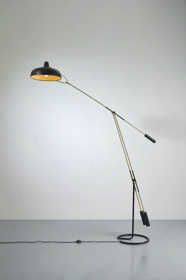 Franco Giovanni Legler (born 1922) Movalux Estimation : 15000 / 20000 &euro; Franco Giovanni Legler (born 1922) Movalux Modular floor lamp Brass and painted aluminum Arredoluce edition Creation date: circa 1951 H 210 (max.)&times;L 150 (max.)&times;&Oslash; 37 (base) cm Bibliography: - "Arredoluce", Catalogue Raisonn&eacute;, Silvana Editoriale, Milan, 2018, model illustrated p.132 and 285