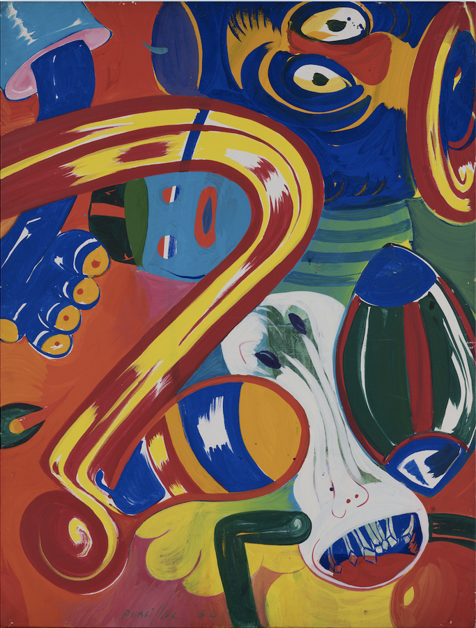 Bernard Rancillac (né en 1931) Li Noi i Lim li spo, 1964 Huile sur toile Signée et datée en bas vers le centre Doublement titrée au dos 116 x 88,5 cm Provenance: - Galerie Mathias Fels, Paris - Paris, Vente Artcurial, 5 juin 2014, lot 351 - Collection particulière, Paris