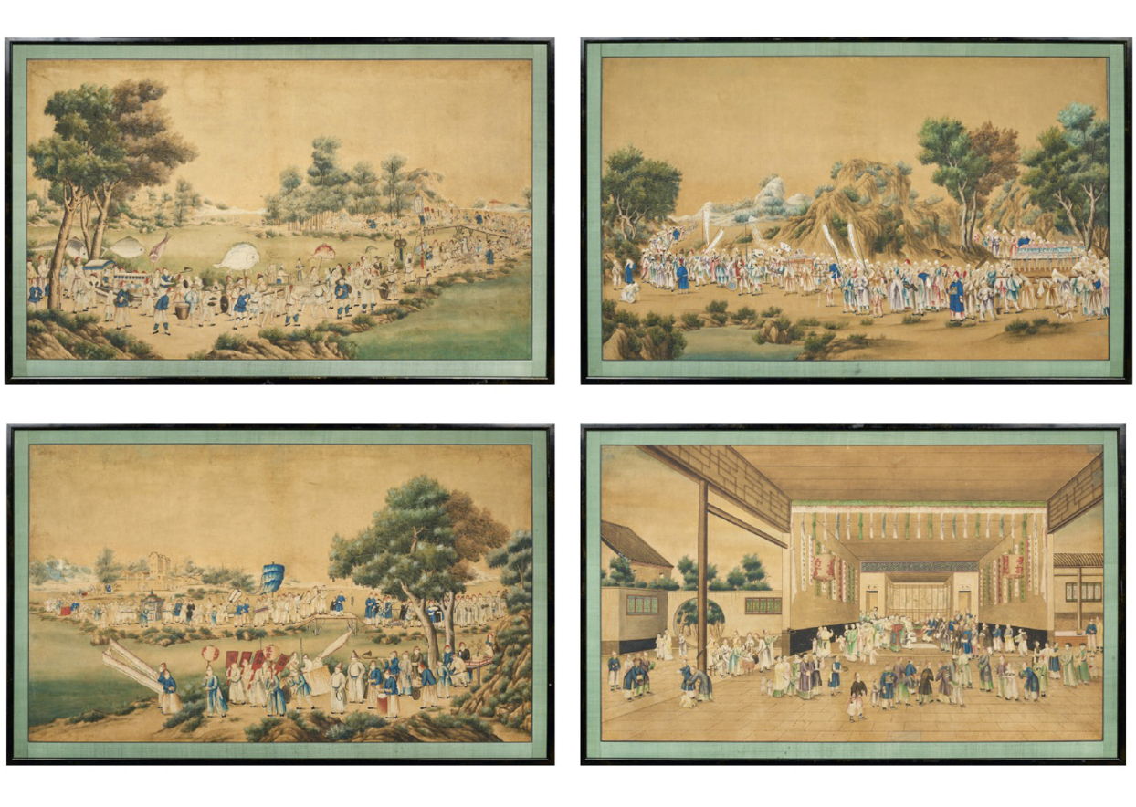 CHINA - 19th century Suite of four wallpapers