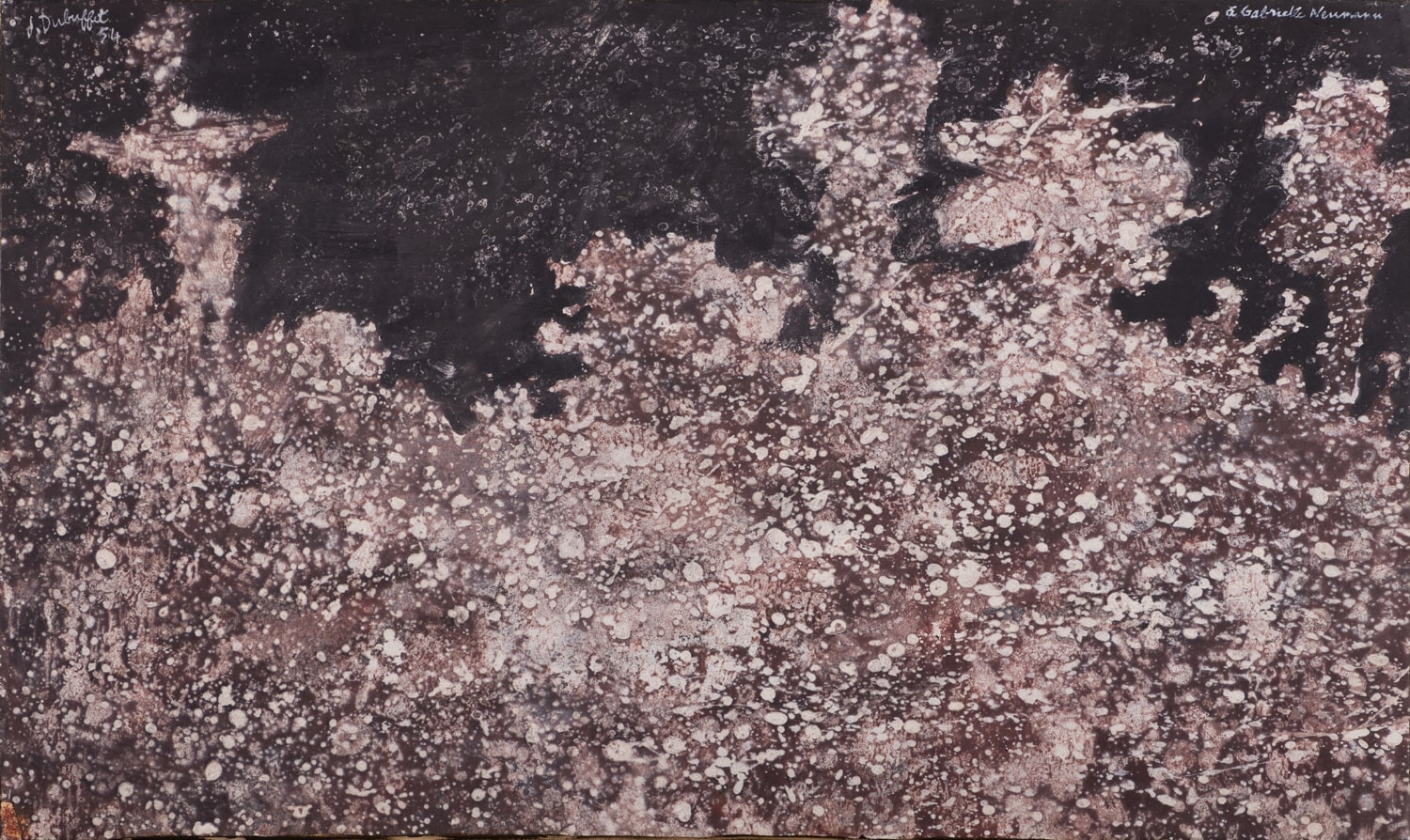 Jean Dubuffet (1901-1985) Paysage tavelé aux arbres, 1954 Oil on paper mounted on canvas Signed and dated on upper left Dedicated on upper right Countersigned, dated and titled on the reverse 30 x 49,5 cm