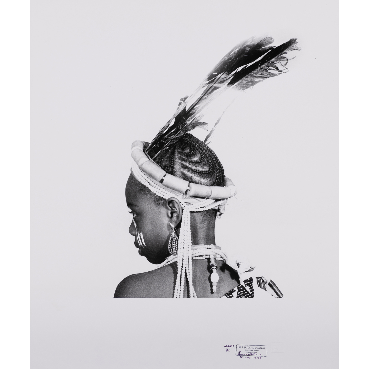 .D. 'Okhai Ojeikere (1930-2014) Oluweri Hairddress, 1972-2001 Silver print, printed in 2001 Signed, dated and annotated in black ink with the photographer’s dry stamp on the bottom right, and annotated on the reverse 'HD 6662 A/72' 60,5 x 51 cm Provenance: A.M. collection, Paris Exhibitions: -Paris, Fondation Cartier pour l'Art Contemporain, "JD Okh