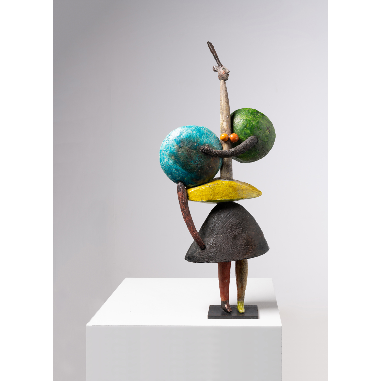 Roger Capron (1922-2006) Sculpture Enameled raku (smoke-fired earthenware) Signed on the right leg, 'R.CAPRON' Model created circa 2000 H 89 &times; L 38 &times; P 15 cm