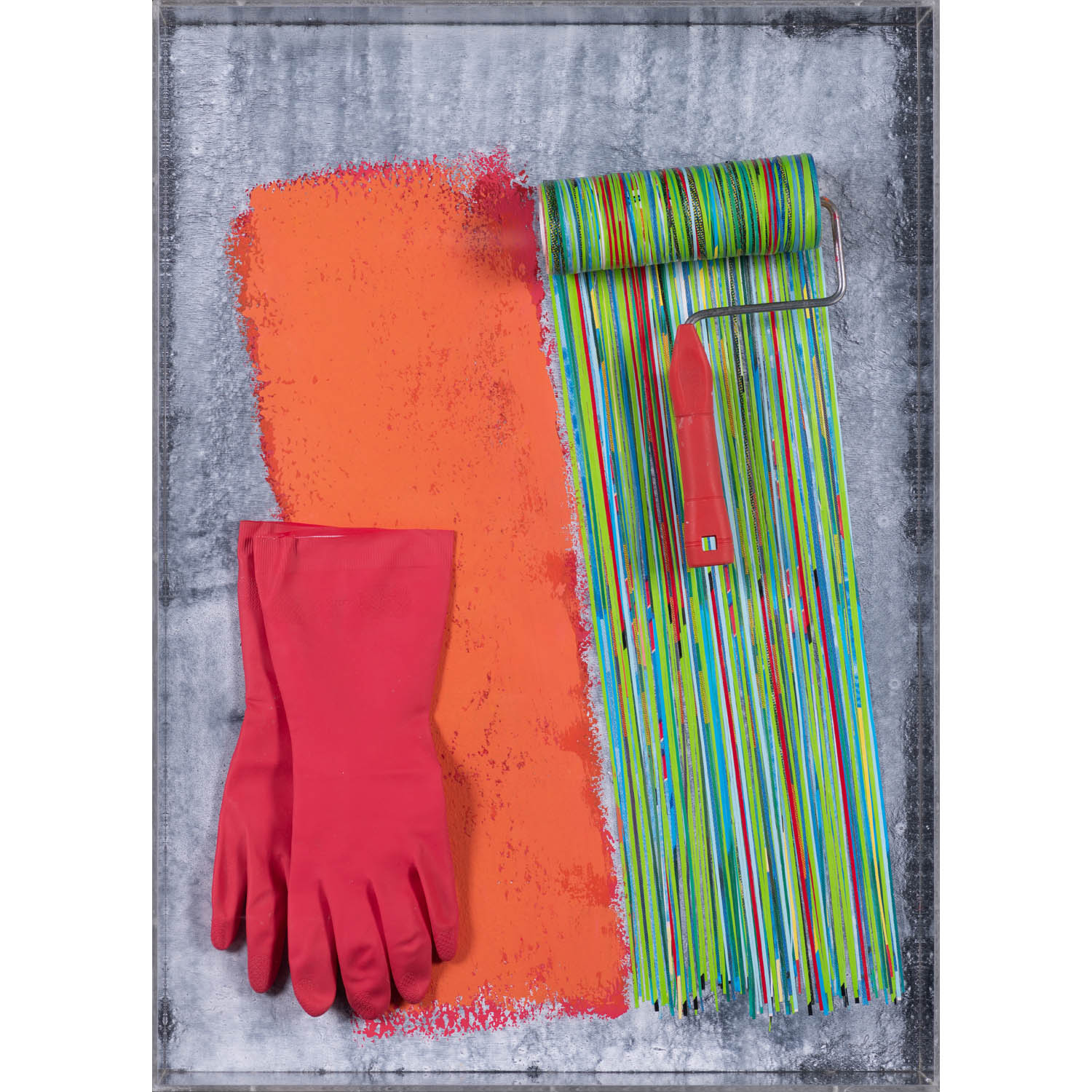 89 Pavlos (Pavlos Dionyssopoulos) (1930-2019) Rouleaux, 1994 Estimation : 8000 / 12000 € Pavlos (Pavlos Dionyssopoulos) (1930-2019) Rouleaux, 1994 Acrylic, gloves, paint roller, cut paper on wood panel in a Plexiglas case Signed and dated on the bottom right 71 x 51 x 10 cm Provenance : - Galerie Rive Gauche, Paris - Private collection, Paris