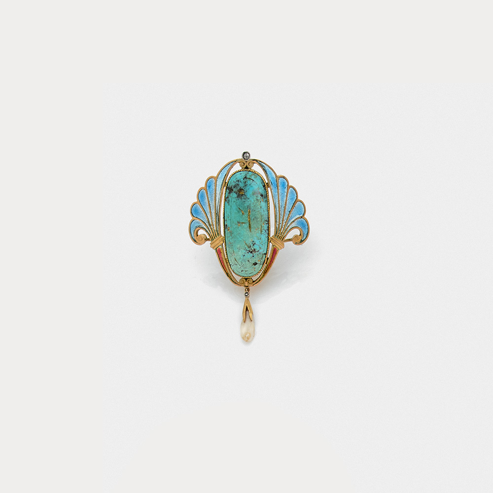 Broche turquoise et perles - France