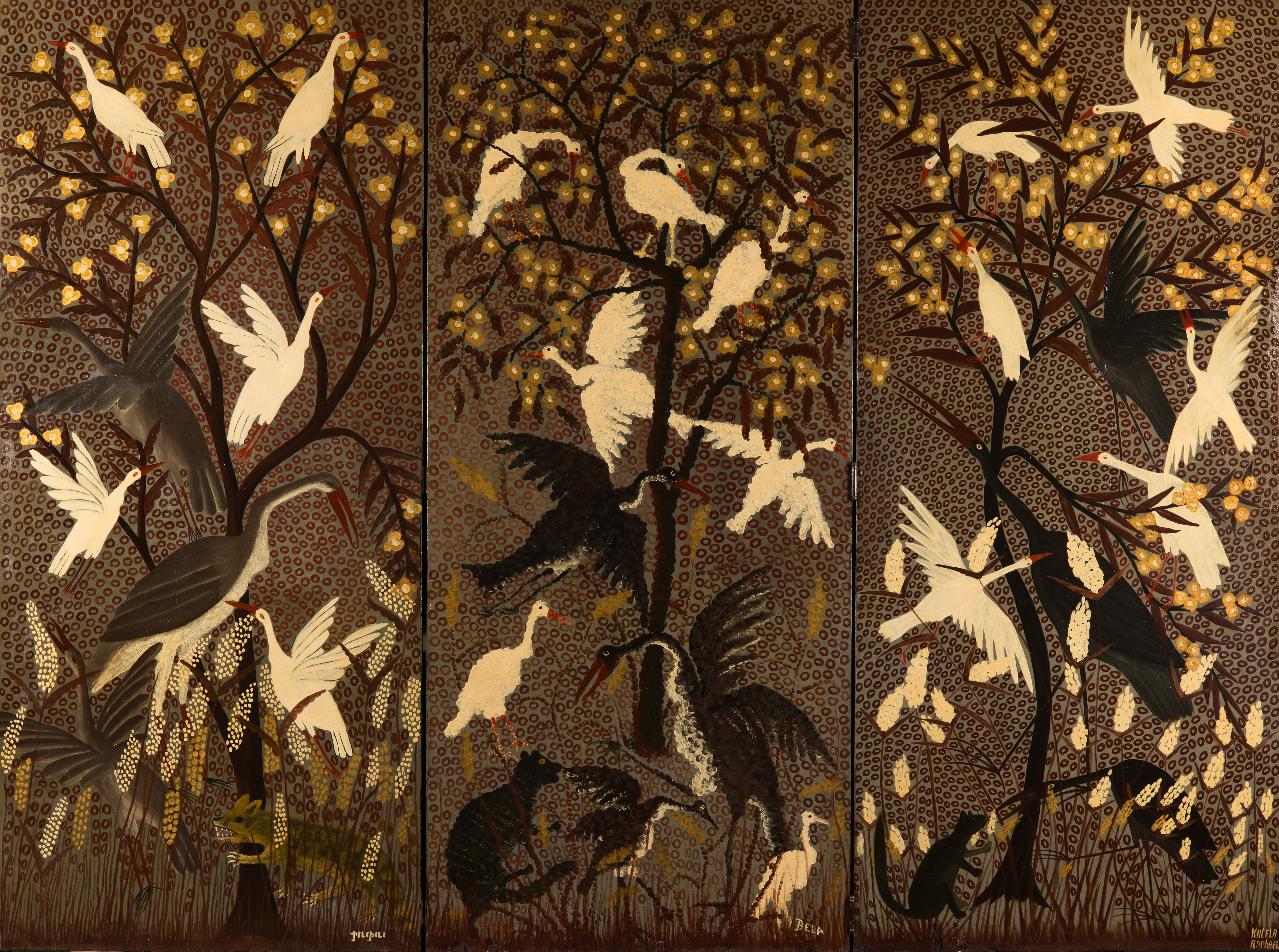 Desfossés, Pili Pili, Bela et Kalela – Sans titre, 1952  Huile sur panneaux d'Unalit (Isorel) 
