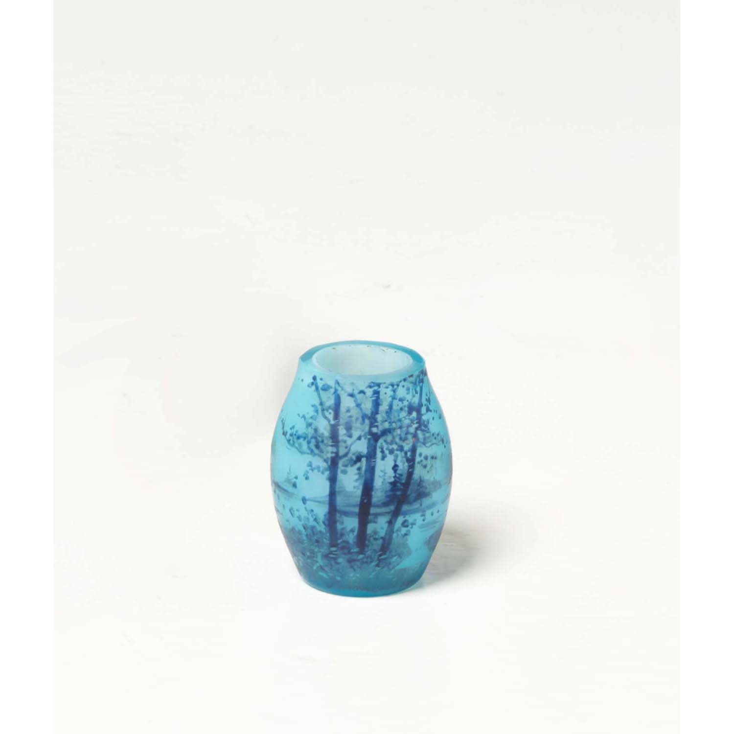 Daum - Nancy Miniature ovoid blue glass vase with blue enamelled 