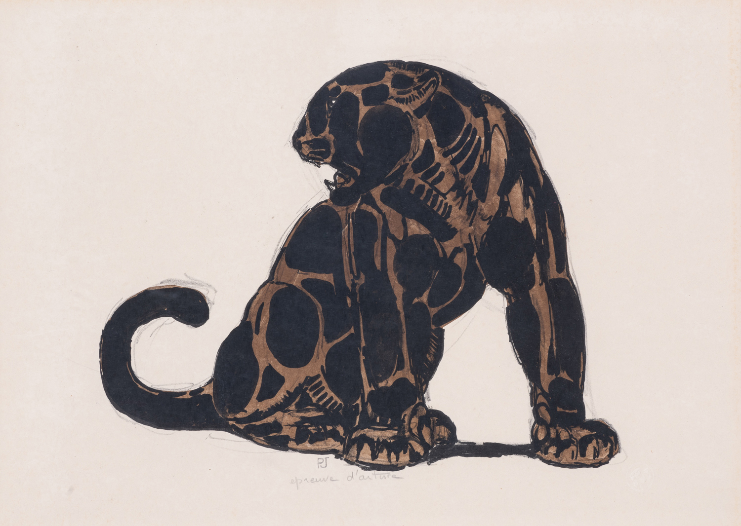 Lot 100 - Paul Jouve (1878-1973)  Jaguar noir assis, 1930