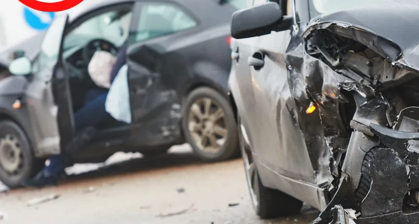Voitures accidentées avec airbags déployés après une collision.