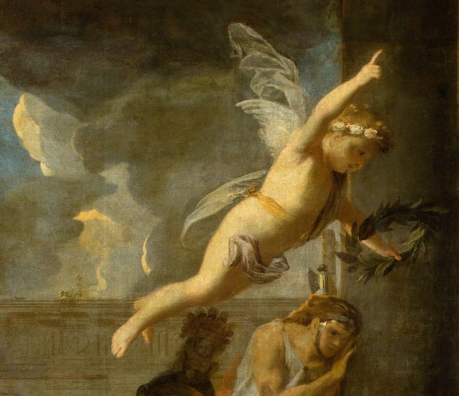 Peinture du crucifiement de saint André par Charles le Brun, gros plan sur un ange
