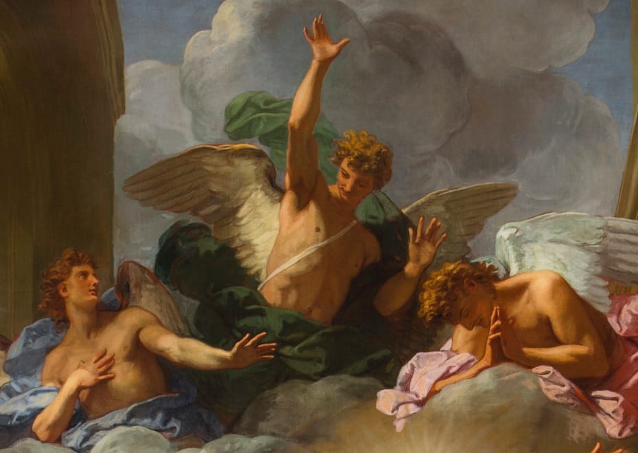 Peinture de la visitation par Jean Jouvenet, gros plan sur un groupe d'anges