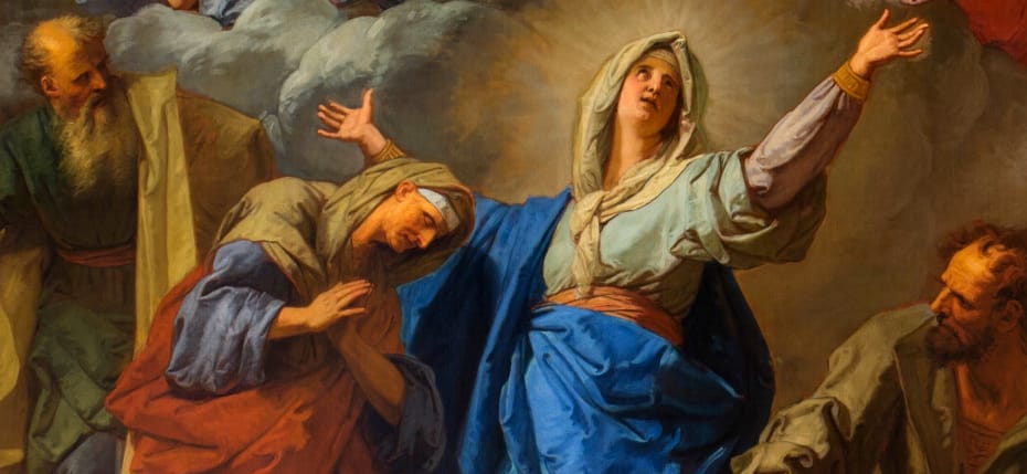 Peinture de la visitation par Jean Jouvenet, gros plan sur la Vierge