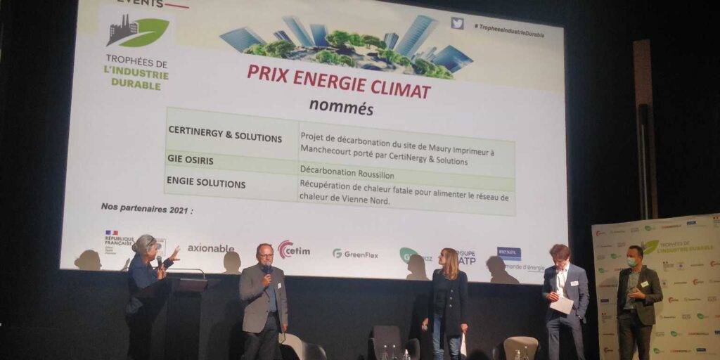 Présentation des nommés et lauréats du prix énergie et climat remis lors des Trophées du l'industrie durable organisé par l'Usine Nouvelle.