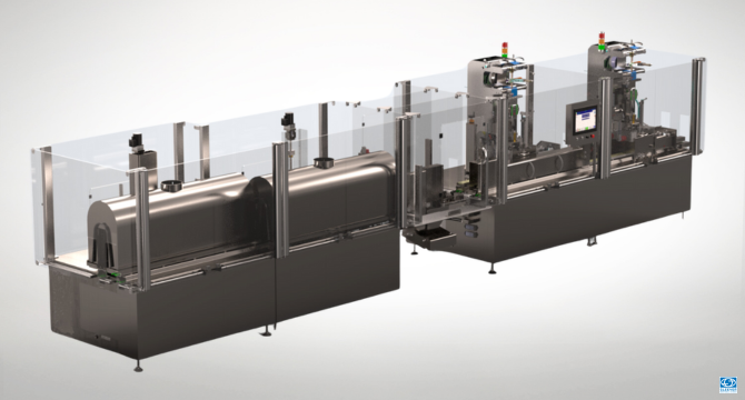 The LWPET packaging machine integrates a double application head  Module followed by a double shrink tunnel