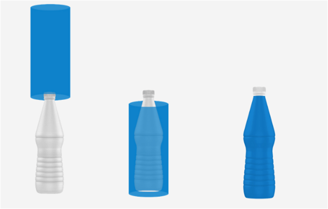 Anbringung des Ganzkörper-Shrink-Sleeve-Etiketts und dessen Schrumpfen auf einer PET-Flasche