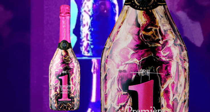 Einzigartiges Design einer Champagnerflasche, die mit einer Schrumpfmanschettenverpackung bekleidet ist