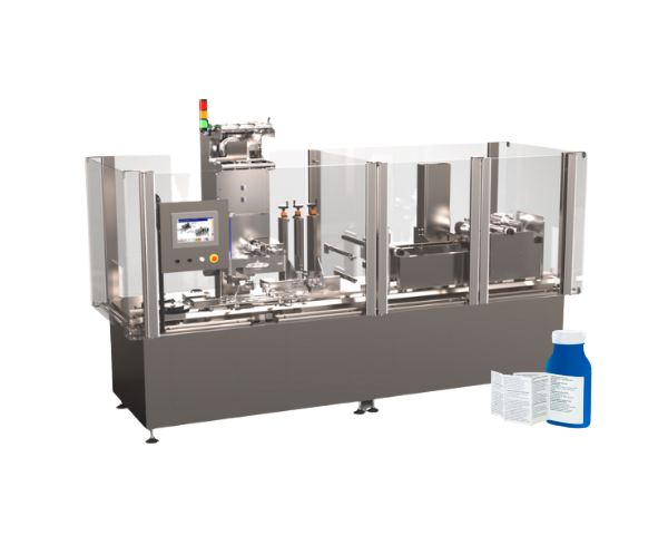 An unique packaging machine allowing the integration of a multi-page leaflet into the primary packaging for an Optimization of Packaging Materials