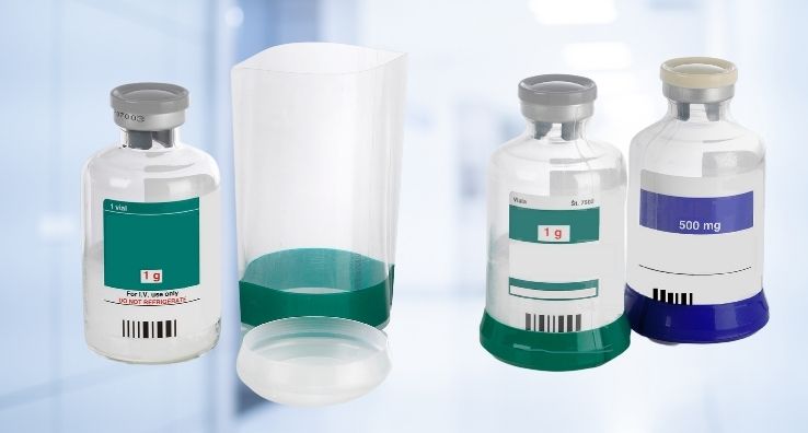 El producto de innovación de envasado Cytobloc, compuesto por una copa protectora en la base y una gruesa etiqueta retráctil para evitar que se rompa