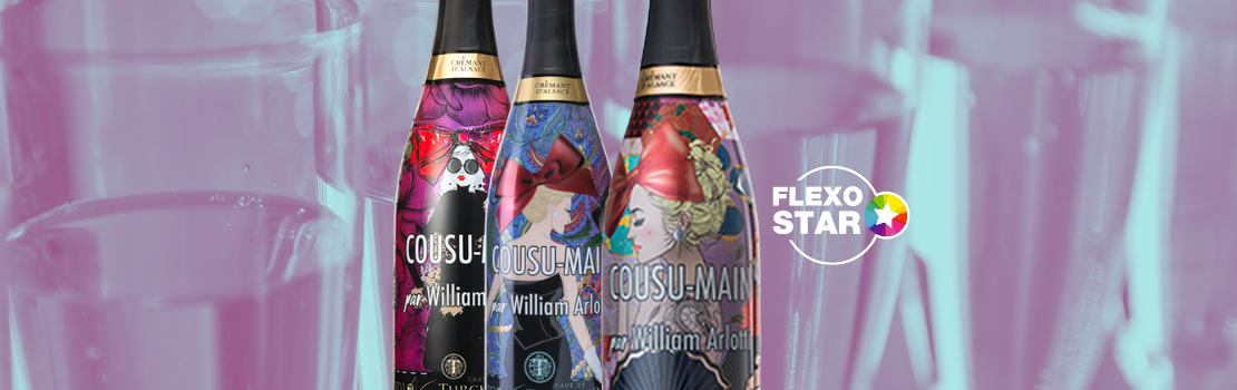 Premio FlexoStar ganado por Sleever por su diseño de etiquetas Sleeve de las botellas Cousu-Main de Wines & Spirits
