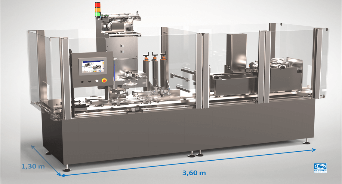 A compact tamper evident labelling machine with a small floor footprint to optimize the production line space