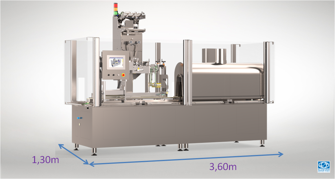 Compact and eco-designed  machine for shrink-sleeve application and shrinking
