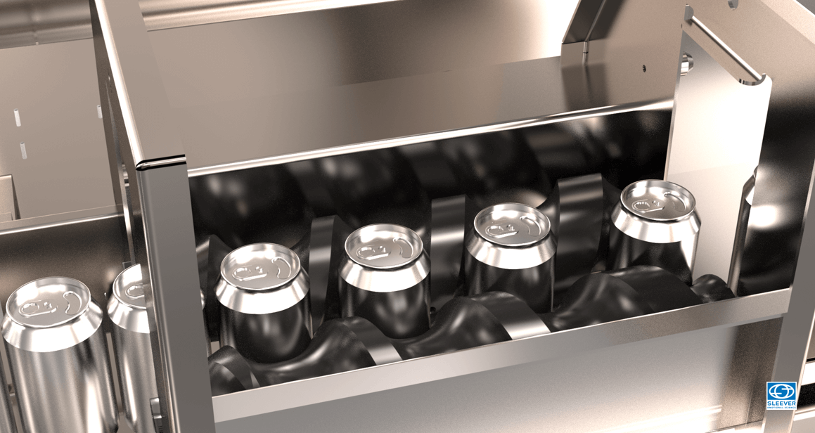 A screw orientation module ensures the desired spacing and alignment for packaging aluminum cans in-line