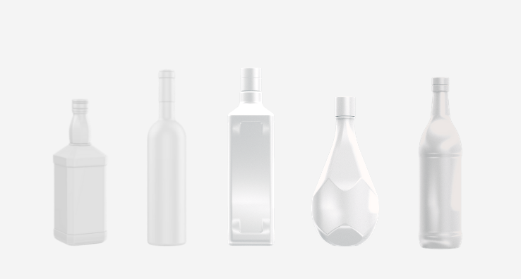 Formas de envase para botellas de vidrio y decantadores en el mercado del vino y las bebidas espirituosas