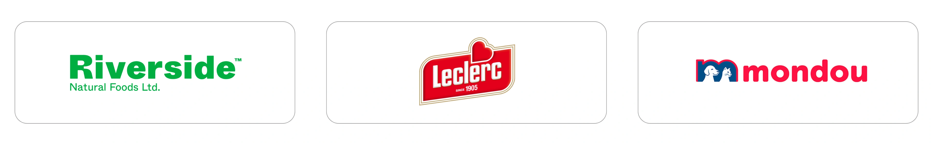 The clinet logos of Riverside, Lecrec, and Mondou