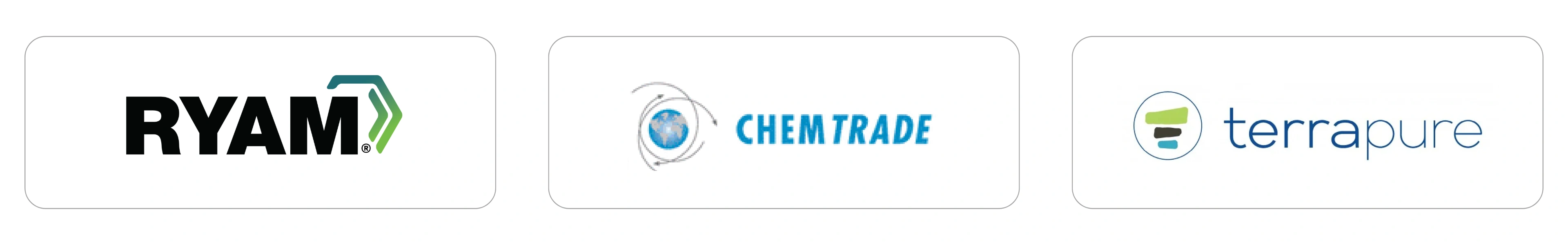 Client logo for RYAM, CHEMTRADE, and, terrapure
