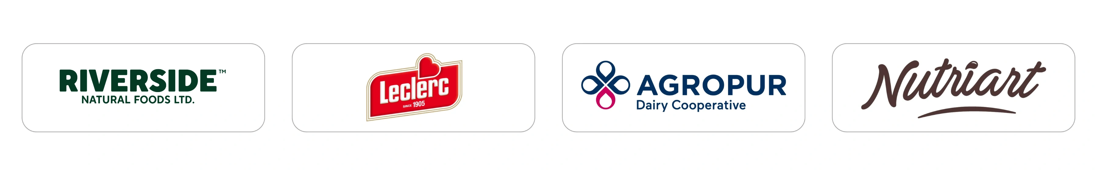 Logos of Riverside, lecrerc, AGROPUR, and Nutriant