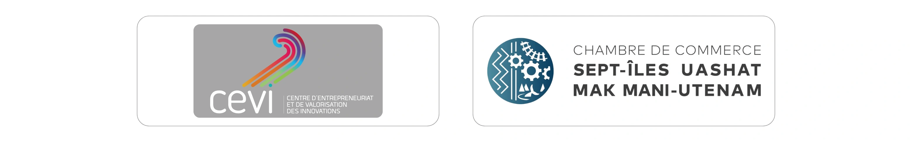 Centre d'entrepreneuriat et de valorisation des innovations de la Côte-Nord (CEVI) et Chambre de commerce de Sept-Îles (CCSÎUM) - Logos