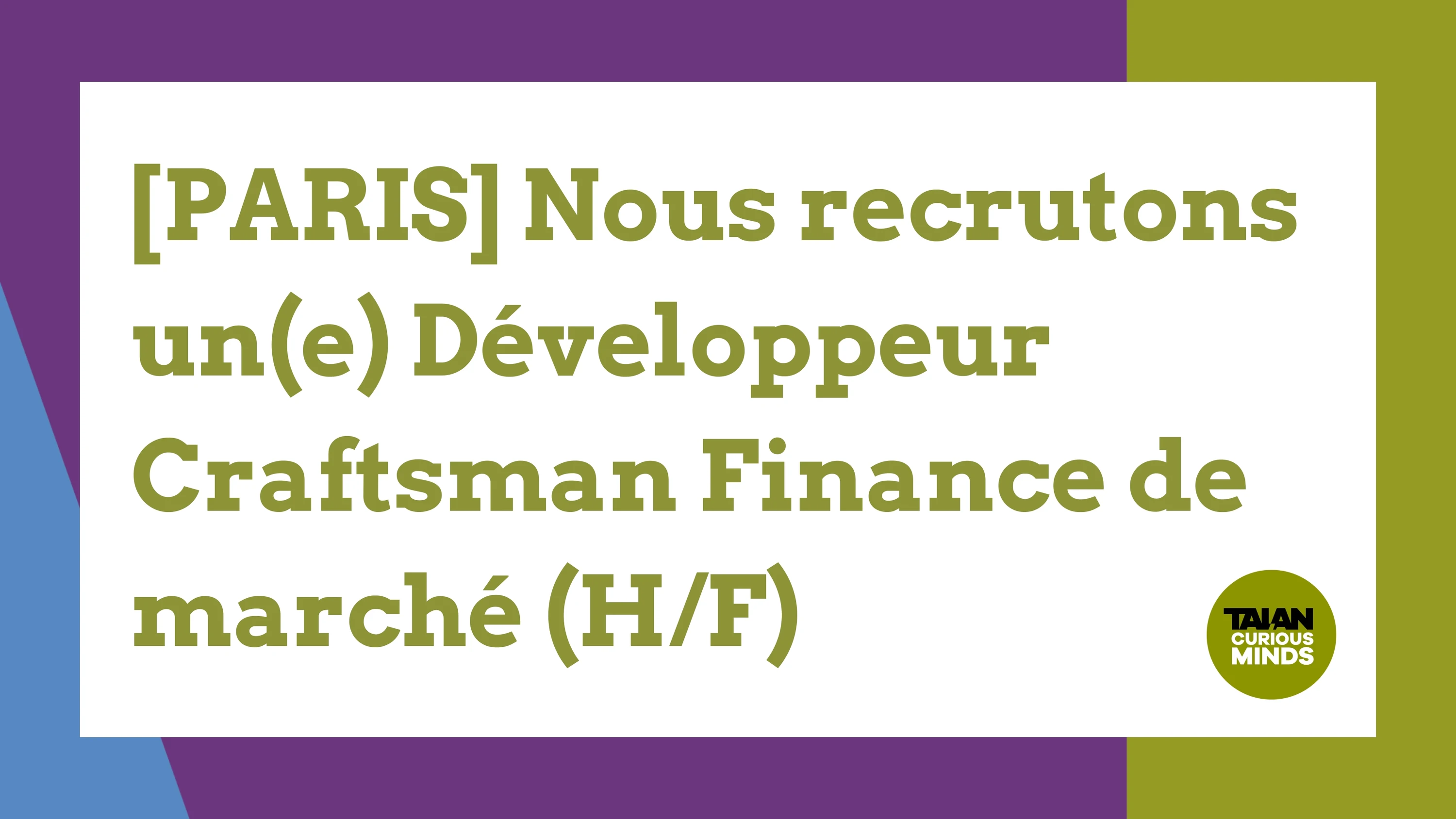 Développeur Craftsman - Finance de Marché (Java ou C# ou .NET ou C++) H/F