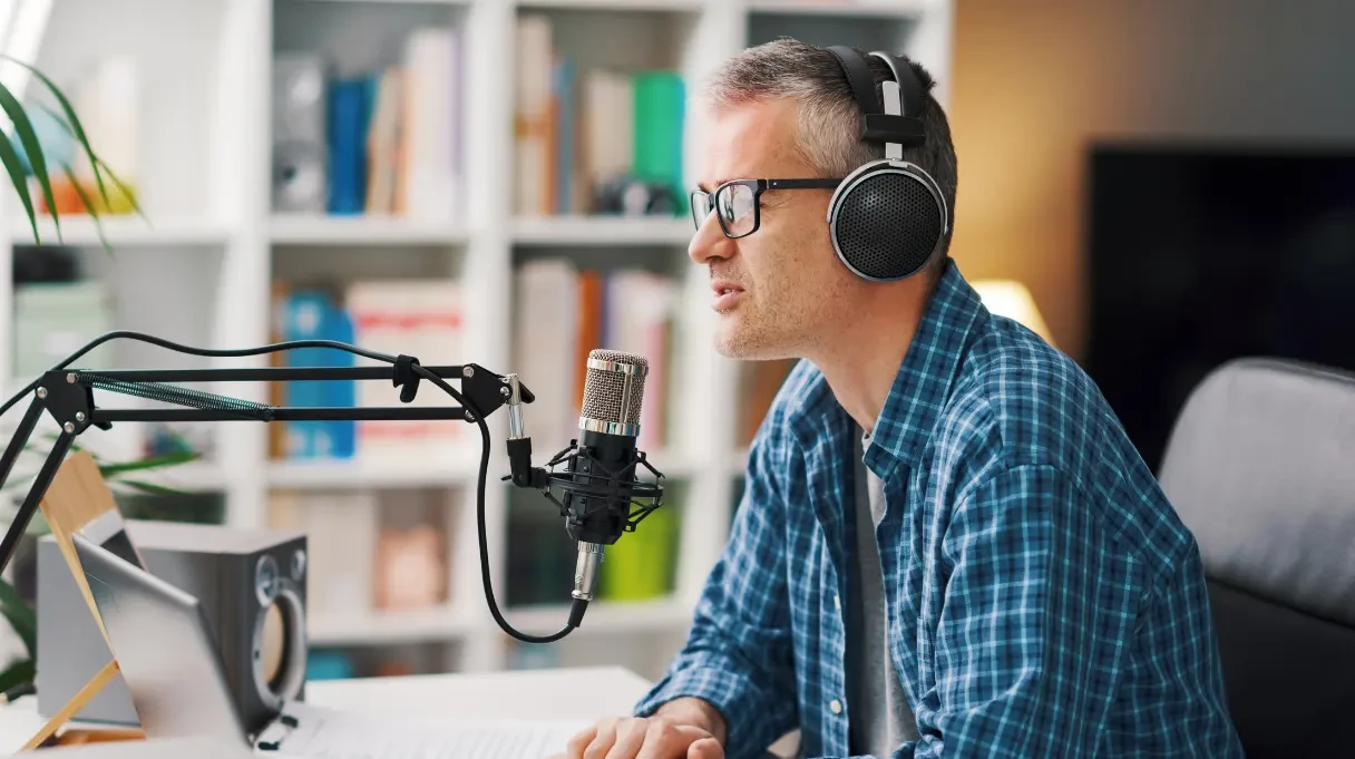 A Business man is hosting a podcast
