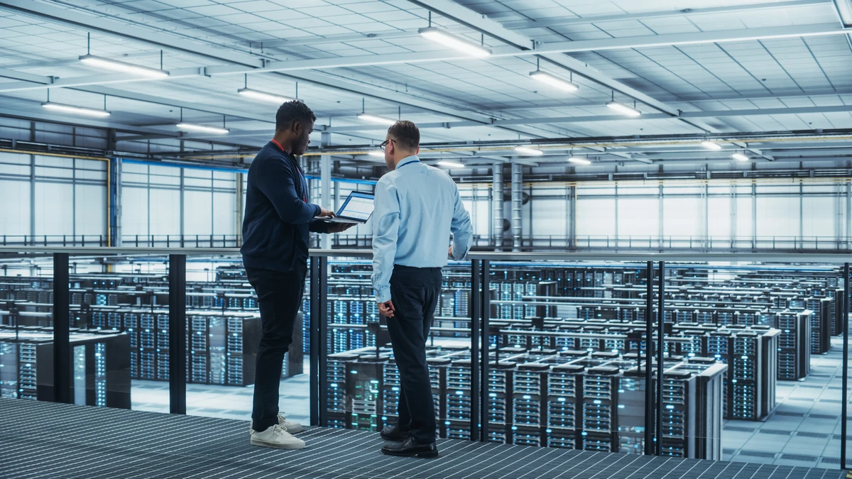 Information Technology Engineers work on Cyber Security Network Protection in Cloud Computing Server Farm
