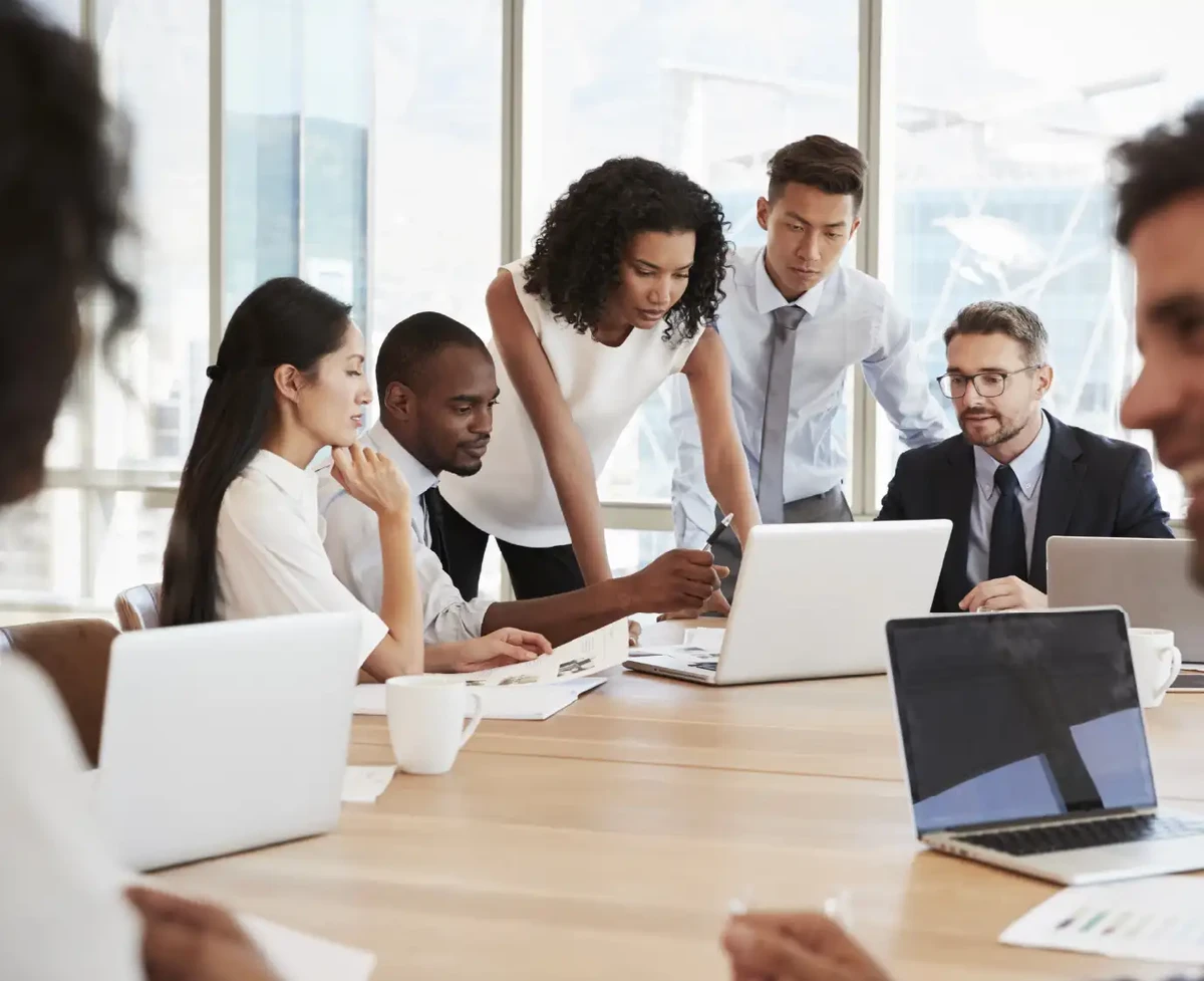 people working in the office, analyzing digital platform
