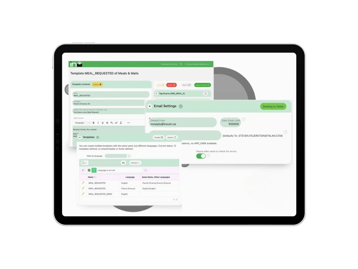 A preview screenshots from ACCELERATE-COMMS platform displayed on a tablet 