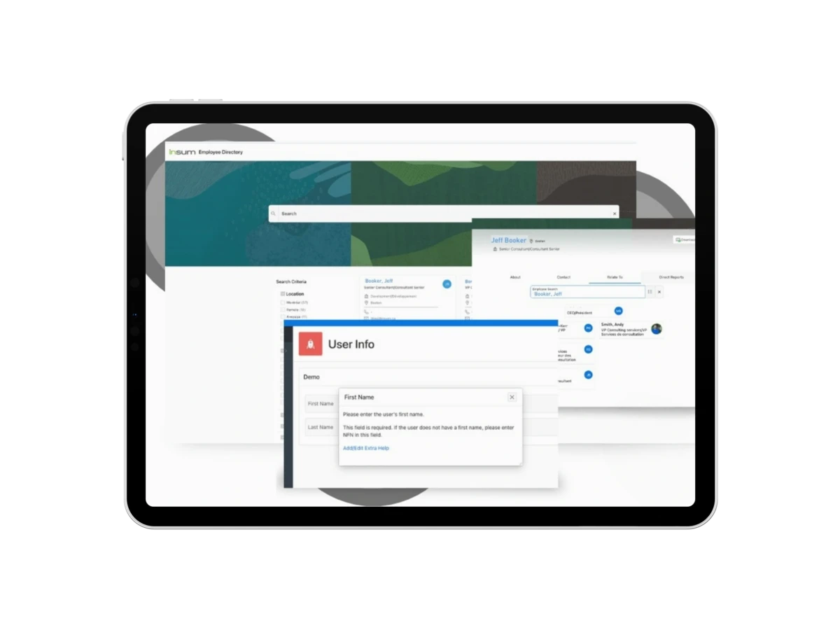 A preview screenshots from ACCELERATE-DIRECTORY platform displayed on a tablet 