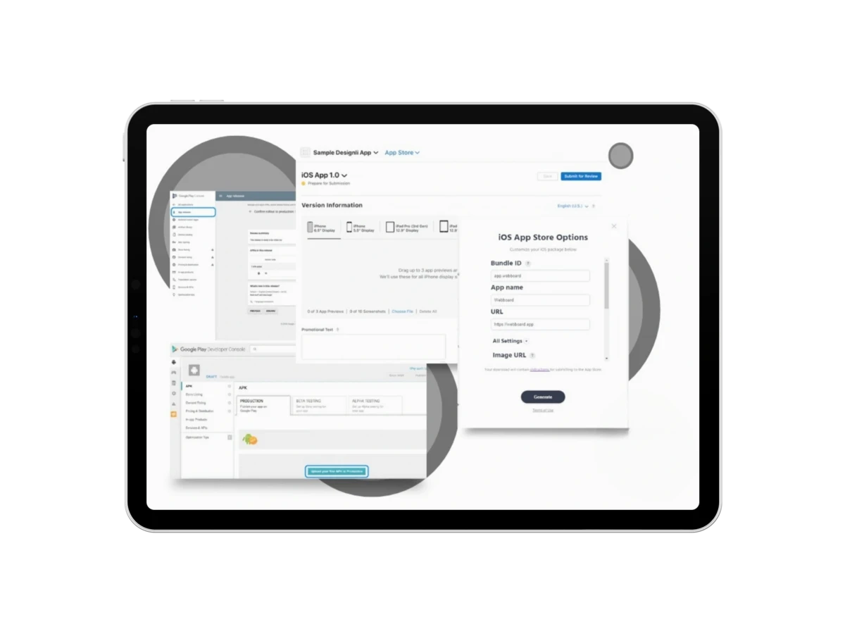 A preview screenshots from ACCELERATE-PUBLISH platform displayed on a tablet 
