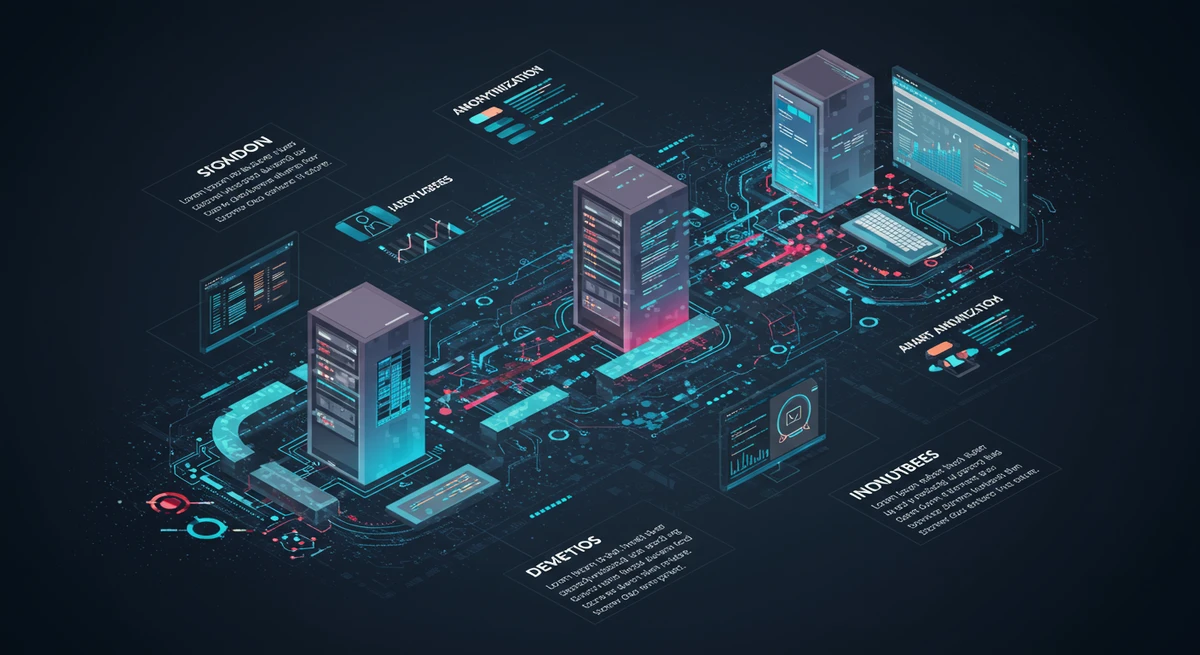 Abstract illustration representing smart data anonymization accelerating DevOps workflows